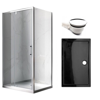 KABINA PRYSZNICOWA PROSTOKĄTNA Z BRODZIKIEM KZ06B/ST03A CHROM/CZARNY 100x80