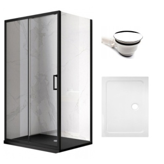 KABINA PRYSZNICOWA PROSTOKĄTNA Z BRODZIKIEM KZ103/ST03E CZARNA/BIAŁY 90x80 CM