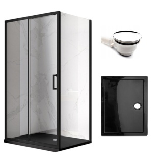 KABINA PRYSZNICOWA PROSTOKĄTNA Z BRODZIKIEM KZ103/ST03E CZARNA/CZARNY 90x80 CM