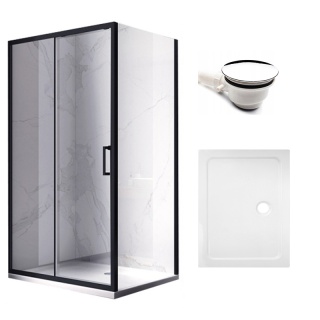 KABINA PRYSZNICOWA PROSTOKĄTNA Z BRODZIKIEM KZ104A/ST04A CZARNA/BIAŁY 100x90 CM