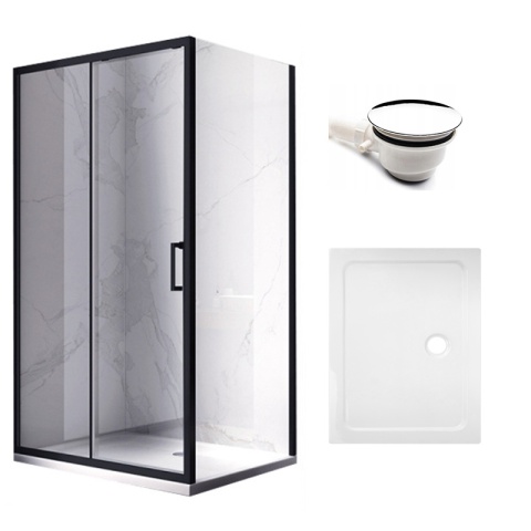 KABINA PRYSZNICOWA PROSTOKĄTNA Z BRODZIKIEM KZ104A/ST04A CZARNA/BIAŁY 100x90 CM