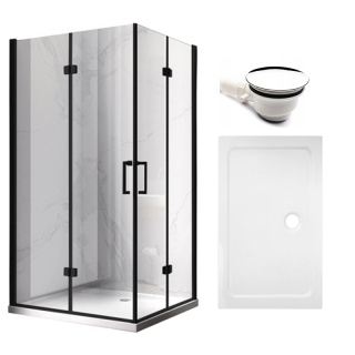 KABINA PRYSZNICOWA PROSTOKĄTNA Z BRODZIKIEM KZ13A/ST04A CZARNA/BIAŁY 100x90 CM