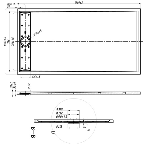 BRODZIK PRYSZNICOWY KAMIENNY PROSTOKĄTNY SLIM DEKO BIAŁY 150x80 CM