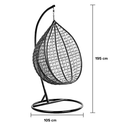 FOTEL OGRODOWY WISZĄCY KOKON DUŻY KOSZ ITAKA CZARNY Z PODSTAWĄ