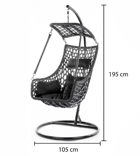 FOTEL OGRODOWY WISZĄCY KOKON DUŻY KOSZ LORD CZARNY