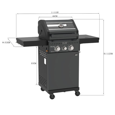 GRILL OGRODOWY GAZOWY Z POKRYWĄ I PÓŁKAMI ZEUS-A CZARNY RUSZT ŻELIWNY 8,5 KW