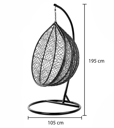 FOTEL OGRODOWY WISZĄCY KOKON DUŻY KOSZ KORFU CZARNY Z PODSTAWĄ