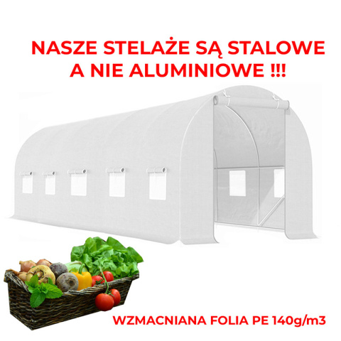 TUNEL OGRODOWY FOLIOWY SZKLARNIA 18m2 TF06W 6x3m BIAŁY SOLIDNY