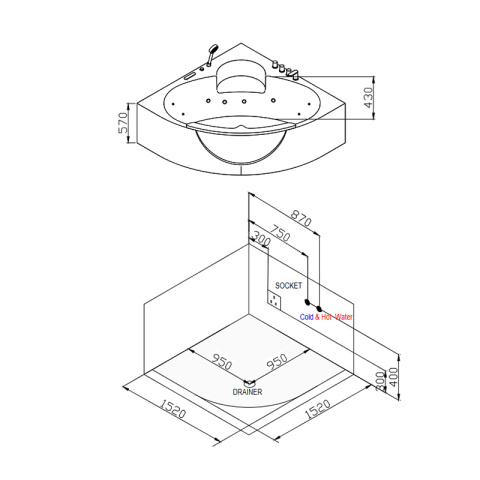 WANNA Z HYDROMASAŻEM SIGNA 635 BIAŁA 150x150 CM