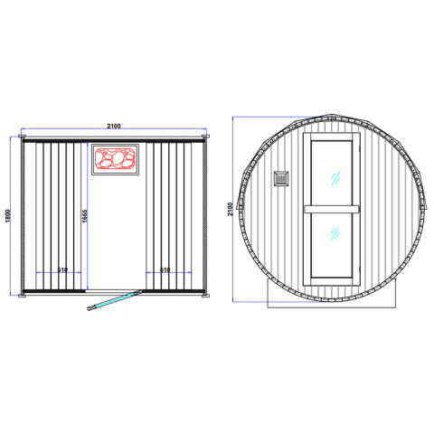 SAUNA OGRODOWA FIŃSKA BECZKA Z PIECEM FORSA-HG 4-6 OSOBOWA 210x180 CM