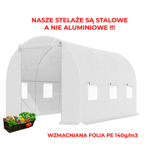 TUNEL OGRODOWY FOLIOWY SZKLARNIA 10m2 TF05W 4x2,5m BIAŁY SOLIDNY PODWÓJNE DRZWI