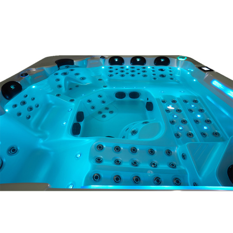 JACUZZI OGRODOWE WANNA SPA743 BIAŁA PERŁA OBUDOWA BRĄZOWA 220x220 CM