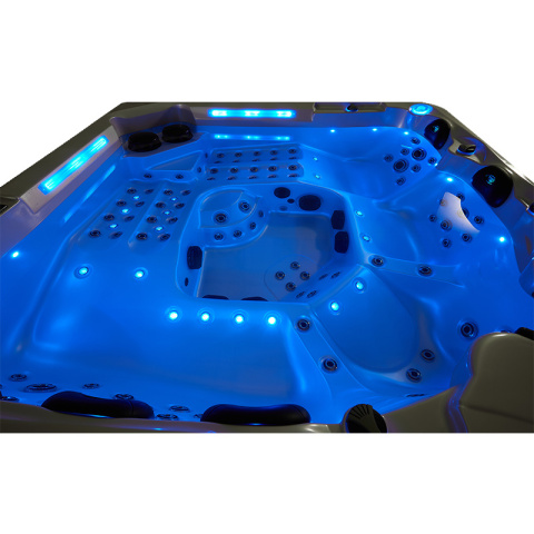 JACUZZI OGRODOWE WANNA SPA743 BIAŁA PERŁA OBUDOWA BRĄZOWA 220x220 CM