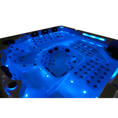 JACUZZI OGRODOWE WANNA SPA743 BIAŁA PERŁA OBUDOWA BRĄZOWA 220x220 CM