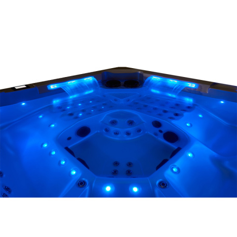 JACUZZI OGRODOWE WANNA SPA743 BIAŁA PERŁA OBUDOWA BRĄZOWA 220x220 CM