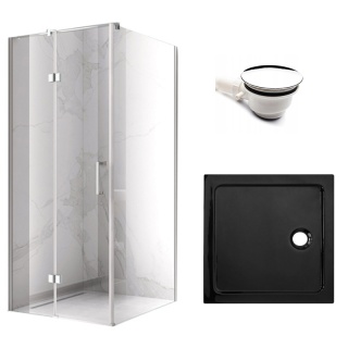 KABINA PRYSZNICOWA KWADRATOWA Z BRODZIKIEM KZ01D/ST06A CHROM/CZARNY 100x100 CM