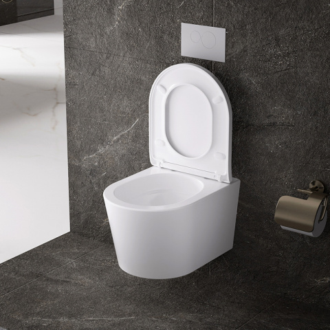 MISKA WC WISZĄCA TORNADO ELITE-WH-02 BIAŁA DESKA WOLNOOPADAJĄCA DUROPLAST