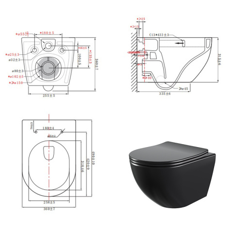 MISKA WC WISZĄCA TORNADO NERO-MTB-03 CZARNA DESKA WOLNOOPADAJĄCA DUROPLAST