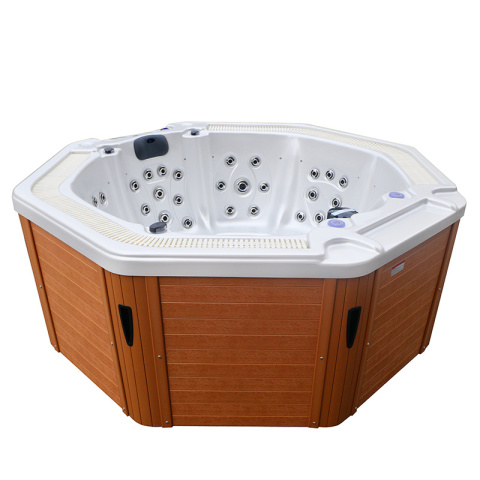 JACCUZI OGRODOWE WANNA SPA107 BIAŁA PERŁA OBUDOWA NATURAL 220x220 CM