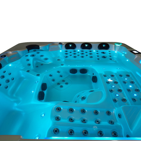 JACUZZI OGRODOWE WANNA SPA743 BIAŁA PERŁA OBUDOWA BRĄZOWA 220x220 CM