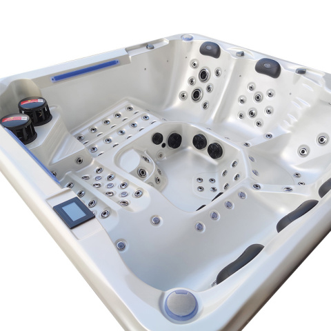 JACUZZI OGRODOWE WANNA SPA743 BIAŁA PERŁA OBUDOWA BRĄZOWA 220x220 CM