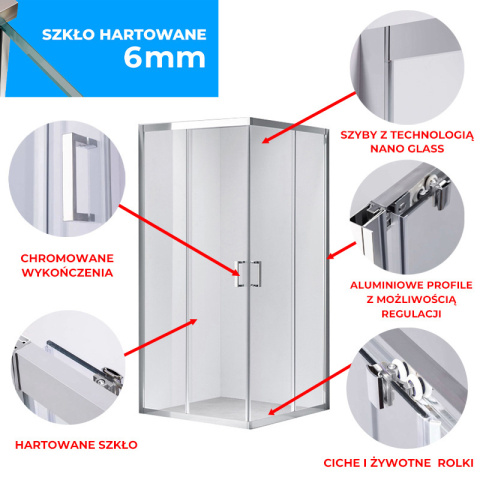 KABINA PRYSZNICOWA KWADRATOWA KZ102B CHROM 90x90 CM