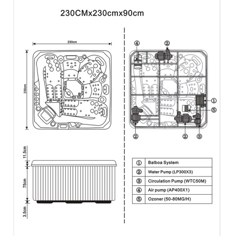 JACUZZI OGRODOWE WANNA SPA755 BIAŁA PERŁA OBUDOWA SZARA DESKA F24