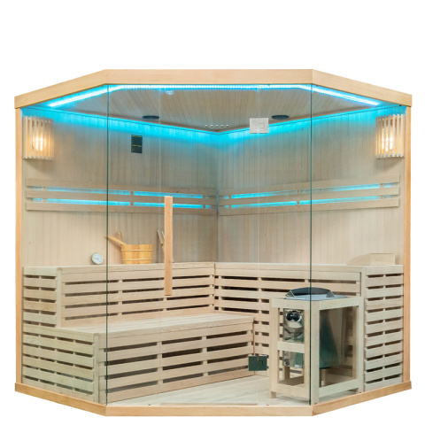 SAUNA FIŃSKA WYSOKOTEMPERATUROWA Z PIECEM OSLO6/HARVIA 8KW 5-6 OSOBOWA 200x200 CM