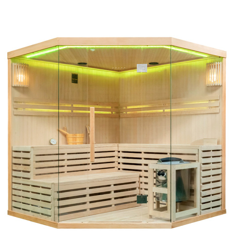 SAUNA FIŃSKA WYSOKOTEMPERATUROWA Z PIECEM OSLO6/HARVIA 8KW 5-6 OSOBOWA 200x200 CM