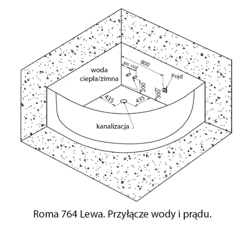 WANNA Z HYDROMASAŻEM ROMA 764 LEWA BIAŁA 150x150 CM