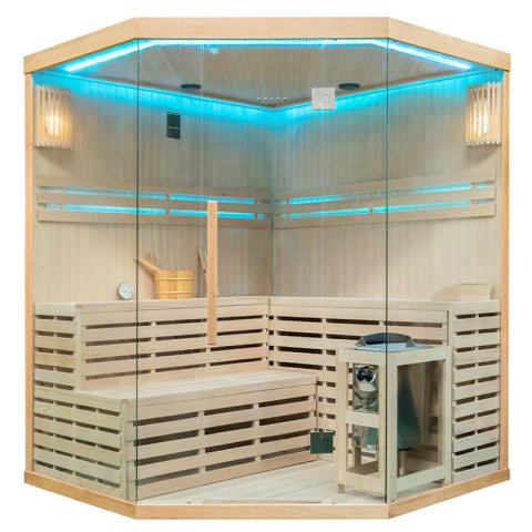 SAUNA FIŃSKA WYSOKOTEMPERATUROWA Z PIECEM OSLO6/HARVIA 8KW 5-6 OSOBOWA 200x200 CM