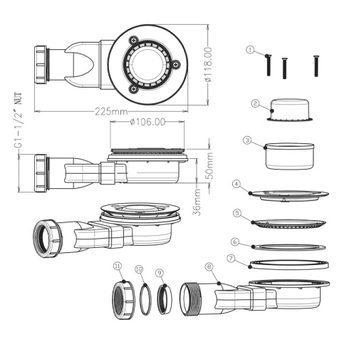 KABINA PRYSZNICOWA KWADRATOWA Z BRODZIKIEM BL30B/RIKO CZARNA/SZARY 90x90 CM