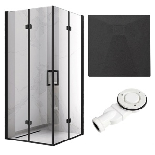 KABINA PRYSZNICOWA KWADRATOWA Z BRODZIKIEM KZ08C/RIKO CZARNA/CZARNY 90x90 CM