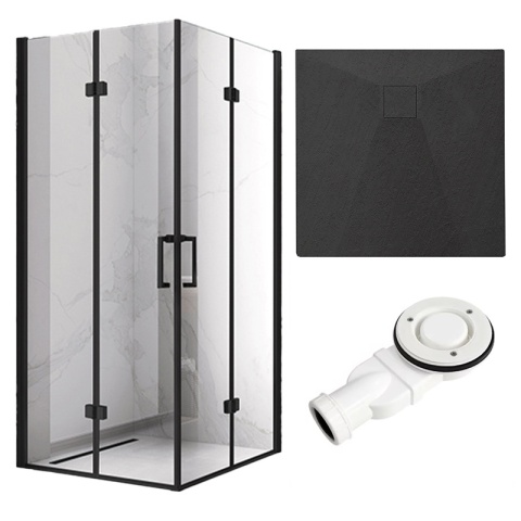 KABINA PRYSZNICOWA KWADRATOWA Z BRODZIKIEM KZ08C/RIKO CZARNA/CZARNY 90x90 CM